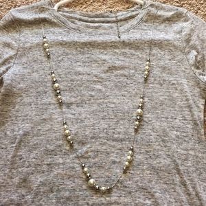 Silver pearl necklace long
